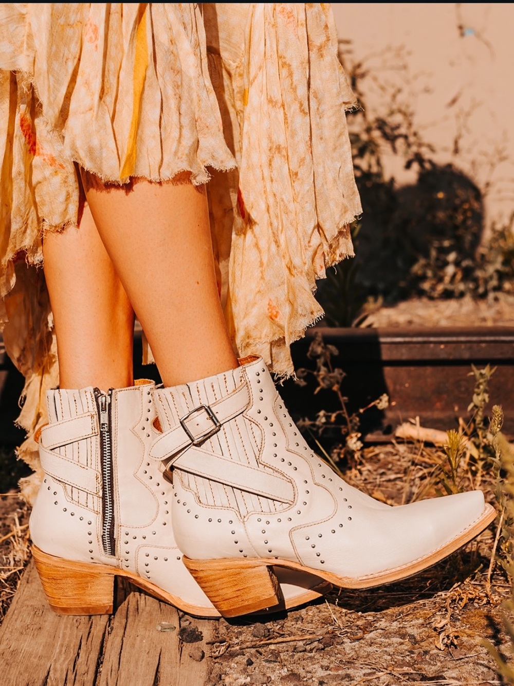 Freebird | Women's Boho Western Rodeo Morgan Leather Ankle Boots Beige Size 7